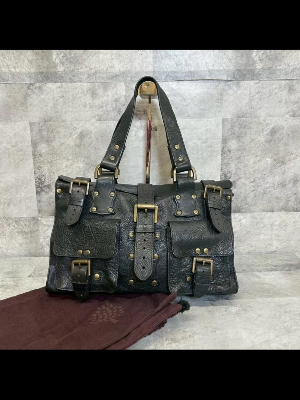 Mulberry Black Pebbled Leather Buckle Satchel with Brass Hardware - Picture 5 of 11